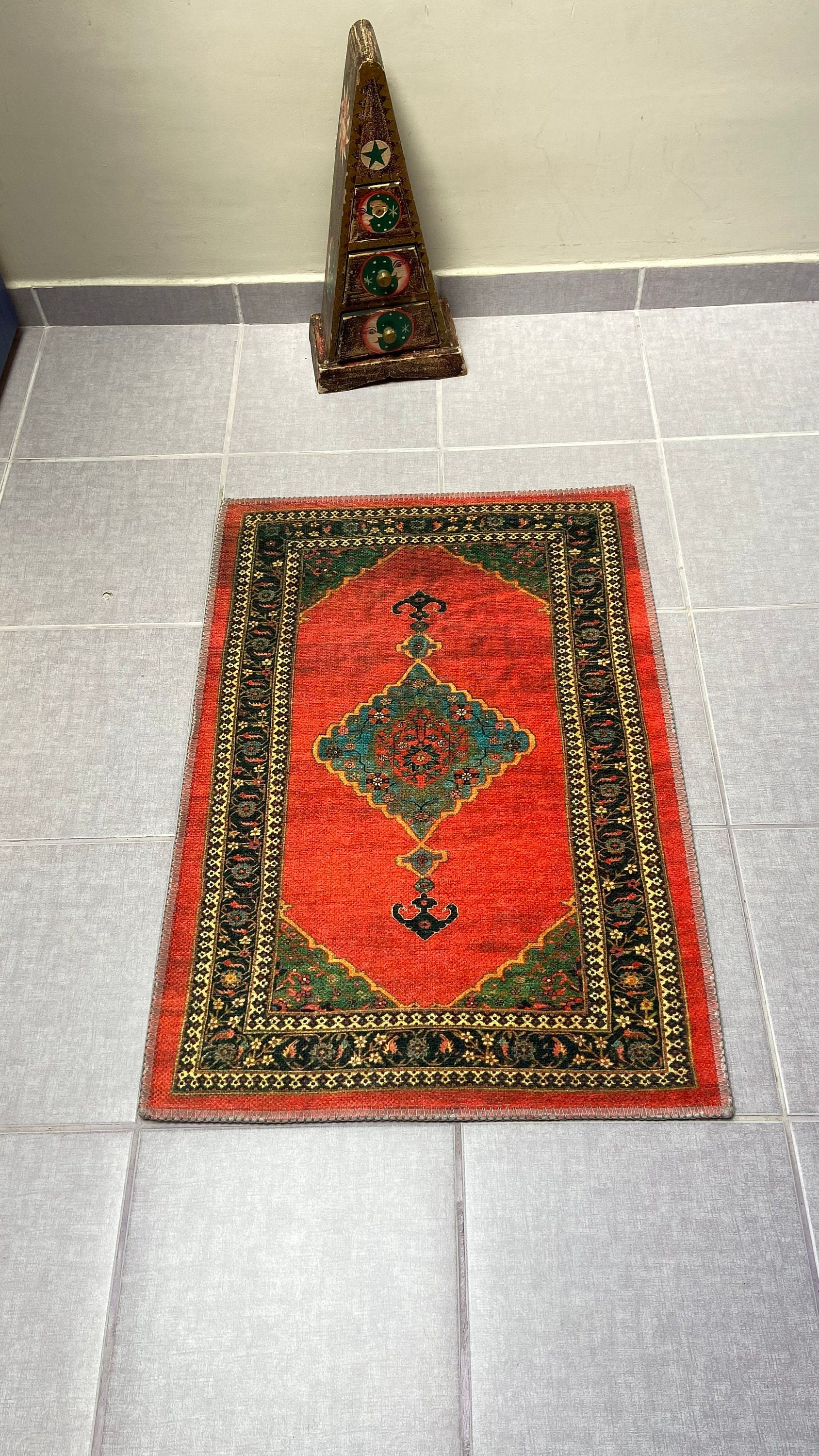 Red Small Rug, 1'9x2'9 Blue Small Rug, Oriental Rug, Green Rug