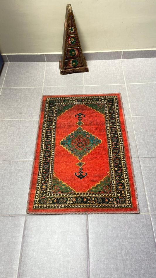 Red Small Rug, 1'9x2'9 Blue Small Rug, Oriental Rug, Green Rug