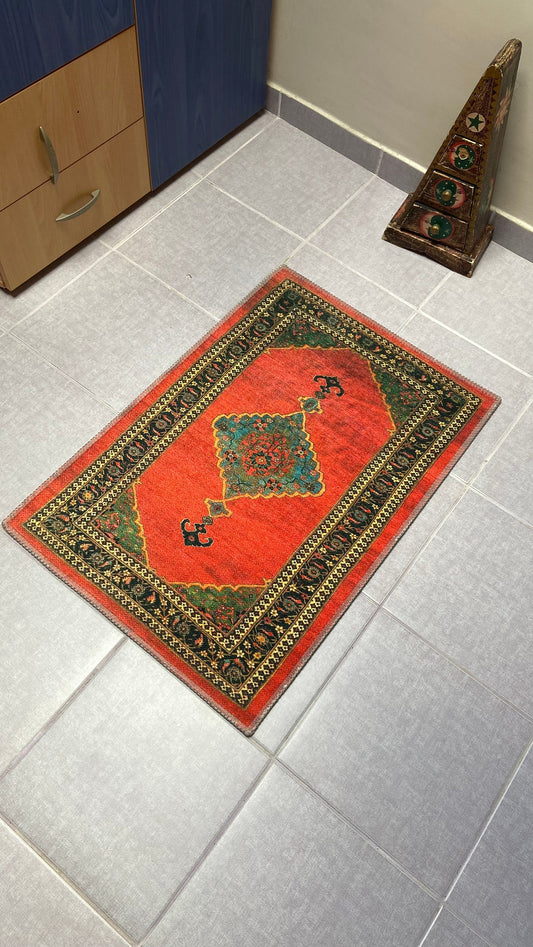 Red Small Rug, 1'9x2'9 Blue Small Rug, Oriental Rug, Green Rug