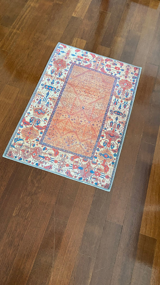 Oriental Small Rug, 2x3 ft Bathroom Rug, Bedroom Rug, Decorative Rug, Home Gift Rug, Exclusive Rug, Orange Small Rug, Washable Rug