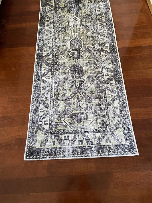 Olive Green Runner Rug, 3x10 Runner Rug, Grey Runner Rug, Hallway Rug, Non Slip Rug