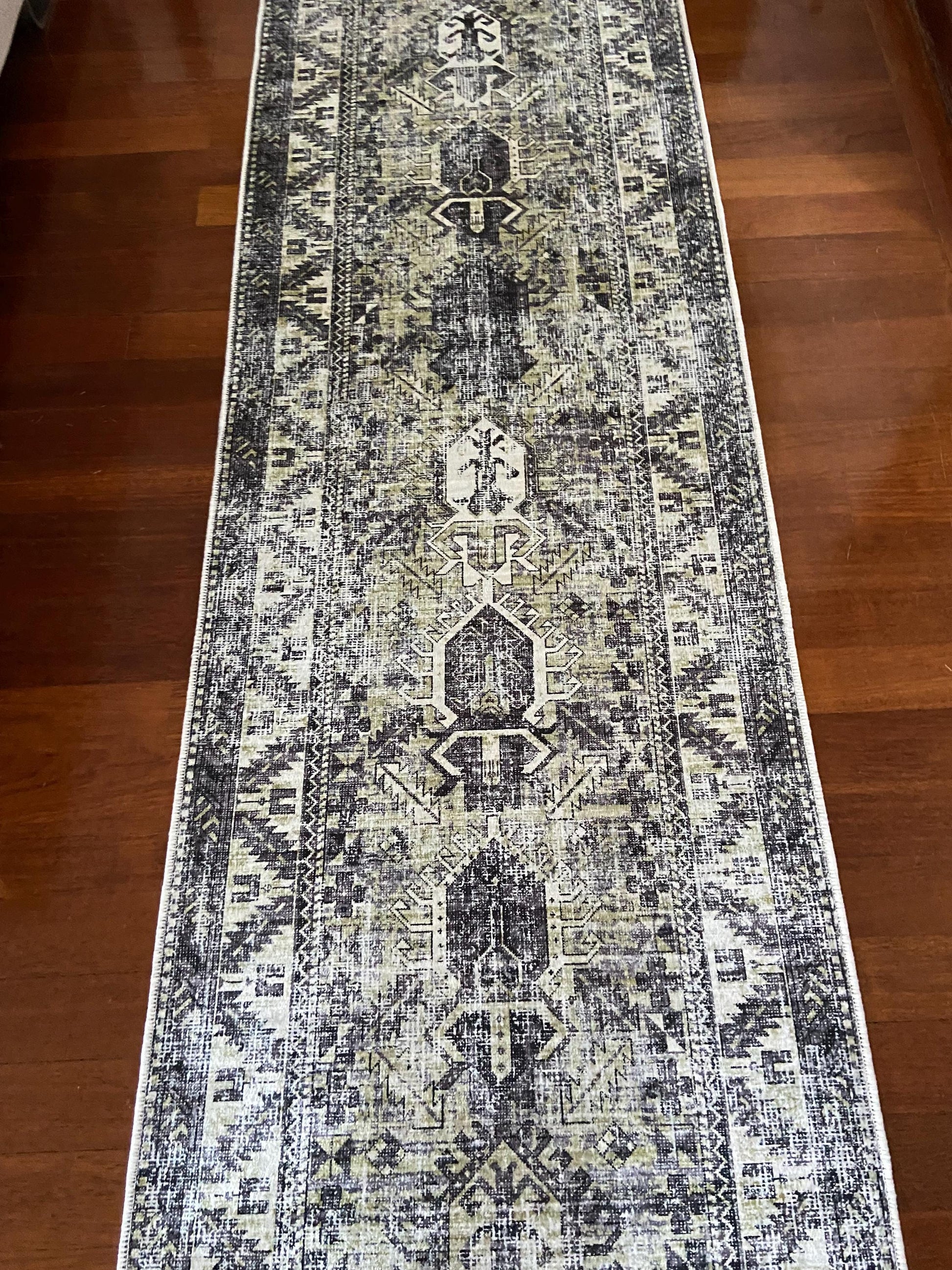 Olive Green Runner Rug, 3x10 Runner Rug, Grey Runner Rug, Hallway Rug, Non Slip Rug