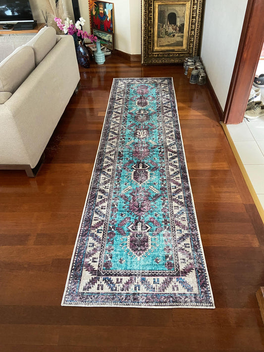 Purple Runner Rug, 3x10 Runner Rug, Hallway Rug, Non Slip Rug, Washable Rug, Turquoise Runner Rug, Kitchen Rug, Bedroom Rug