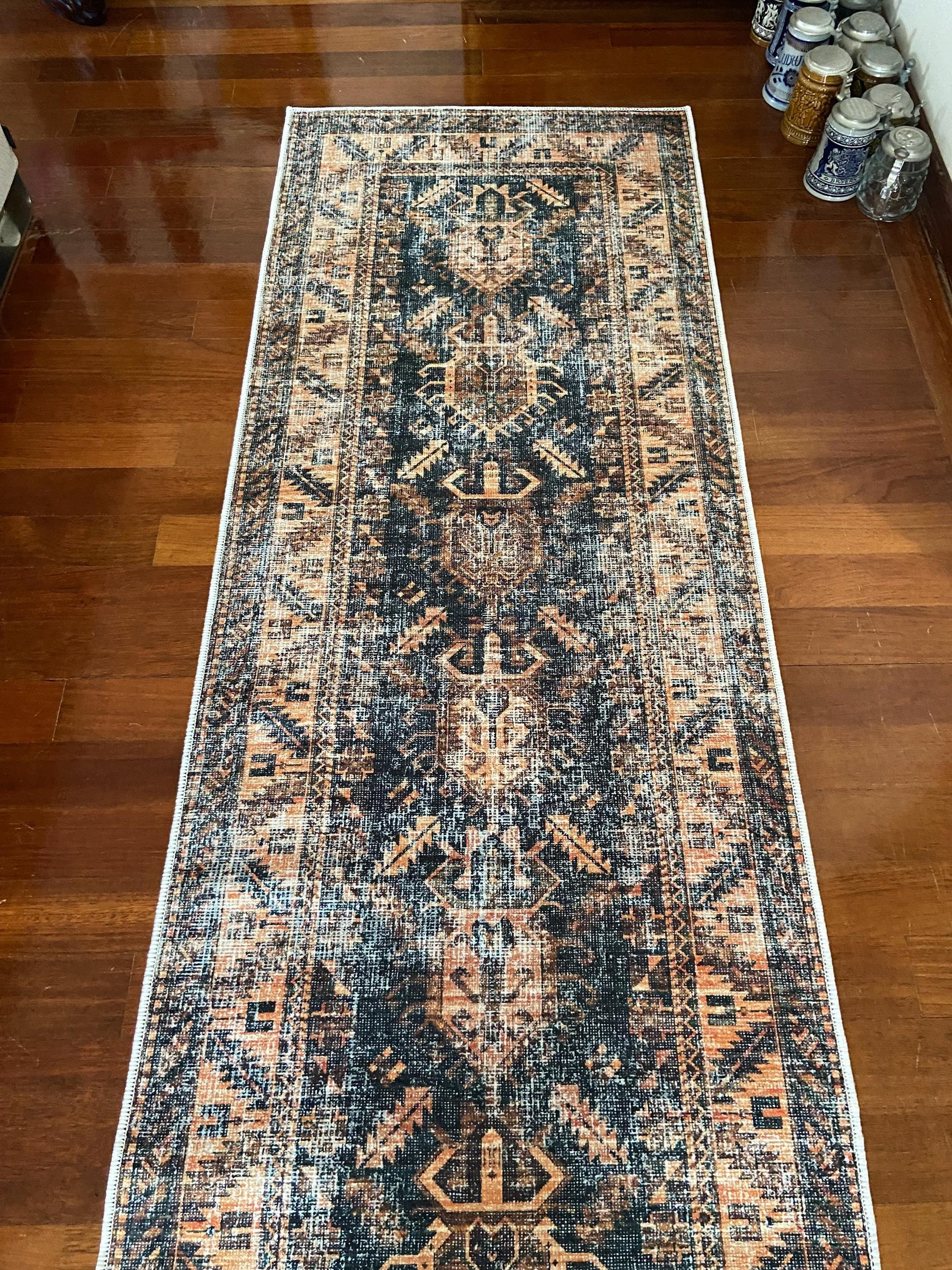 3x10 Runner Rug, 2x9 Orange Runner Rug, Blue Runner Rug, Bedroom Rug, Kitchen Rug, Hallway Rug, Washable Rug, Non Slip Rug