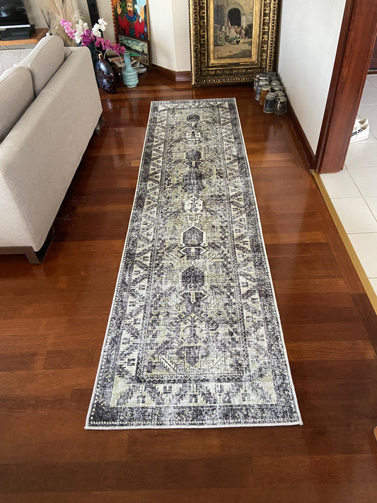 Olive Green Runner Rug, 3x10 Runner Rug, Grey Runner Rug, Hallway Rug, Non Slip Rug
